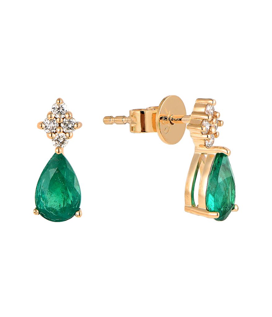 18K Gold Emerald Earrings-GE04347A
