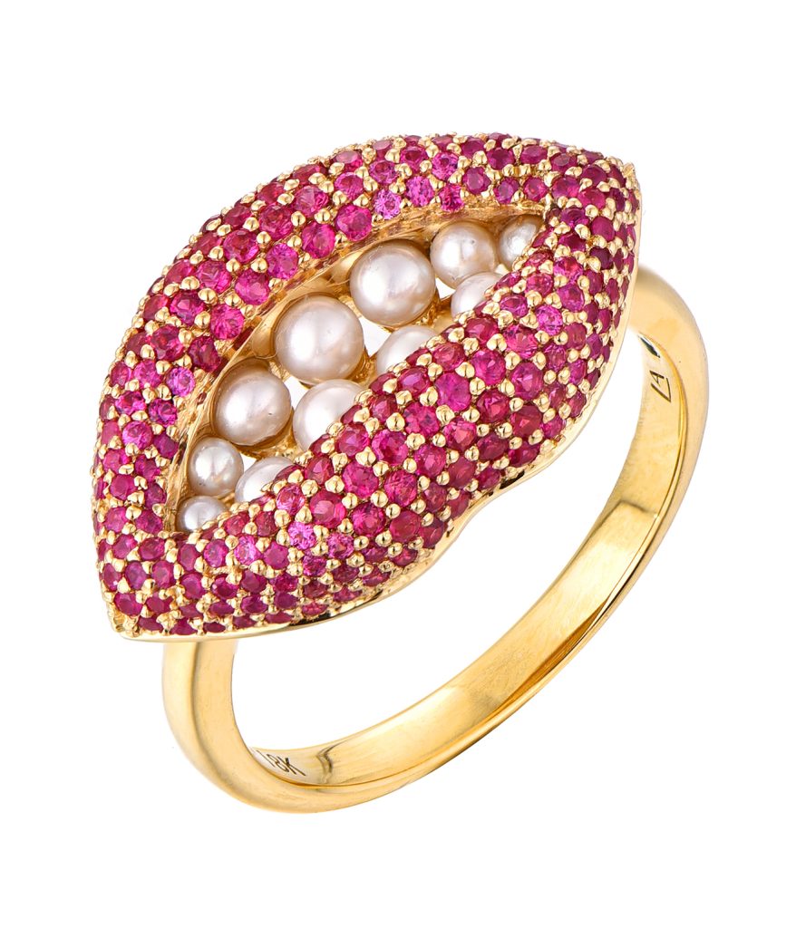 18K Gold Ruby Pearl Ring-GR00400A