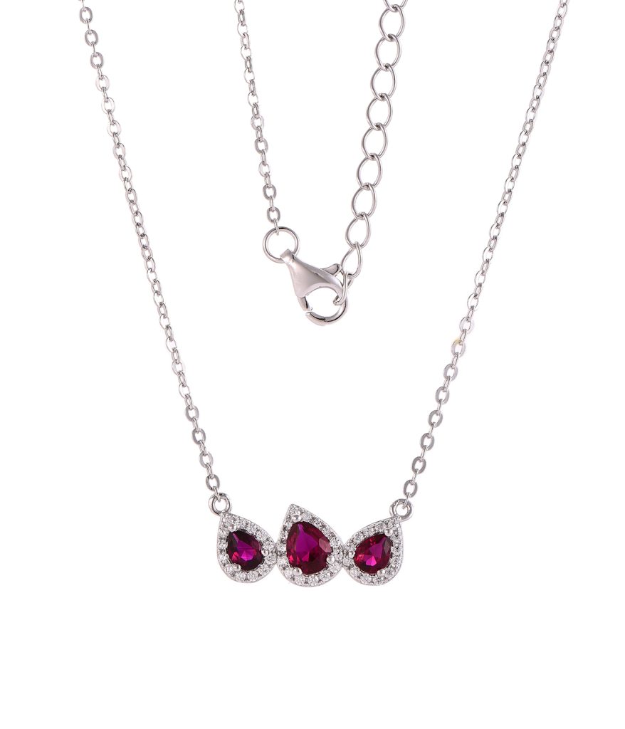 Red Corundum 925 Sterling Silver Necklace-MN01194I