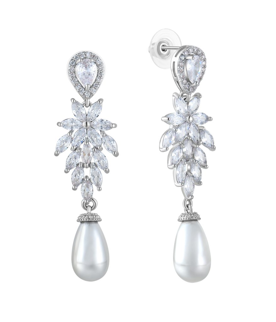 Rhodium plated pearl earrings-FE01726A