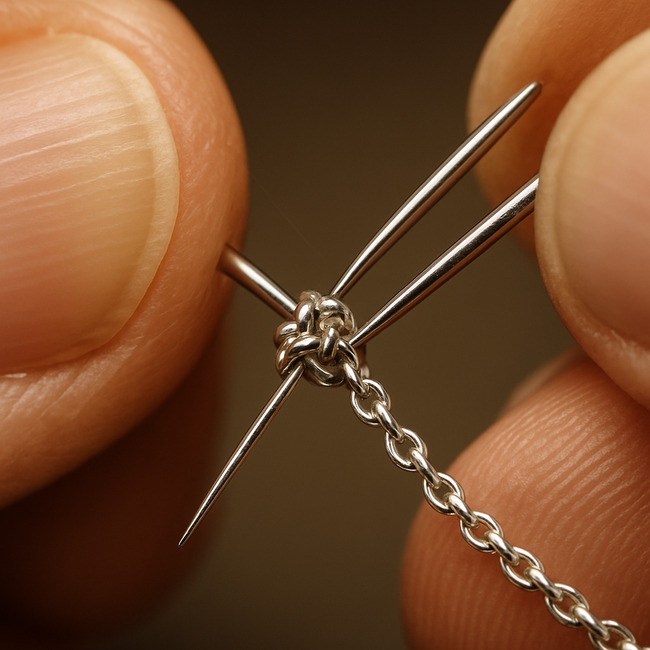 How to untangle a tangled necklace using two needles