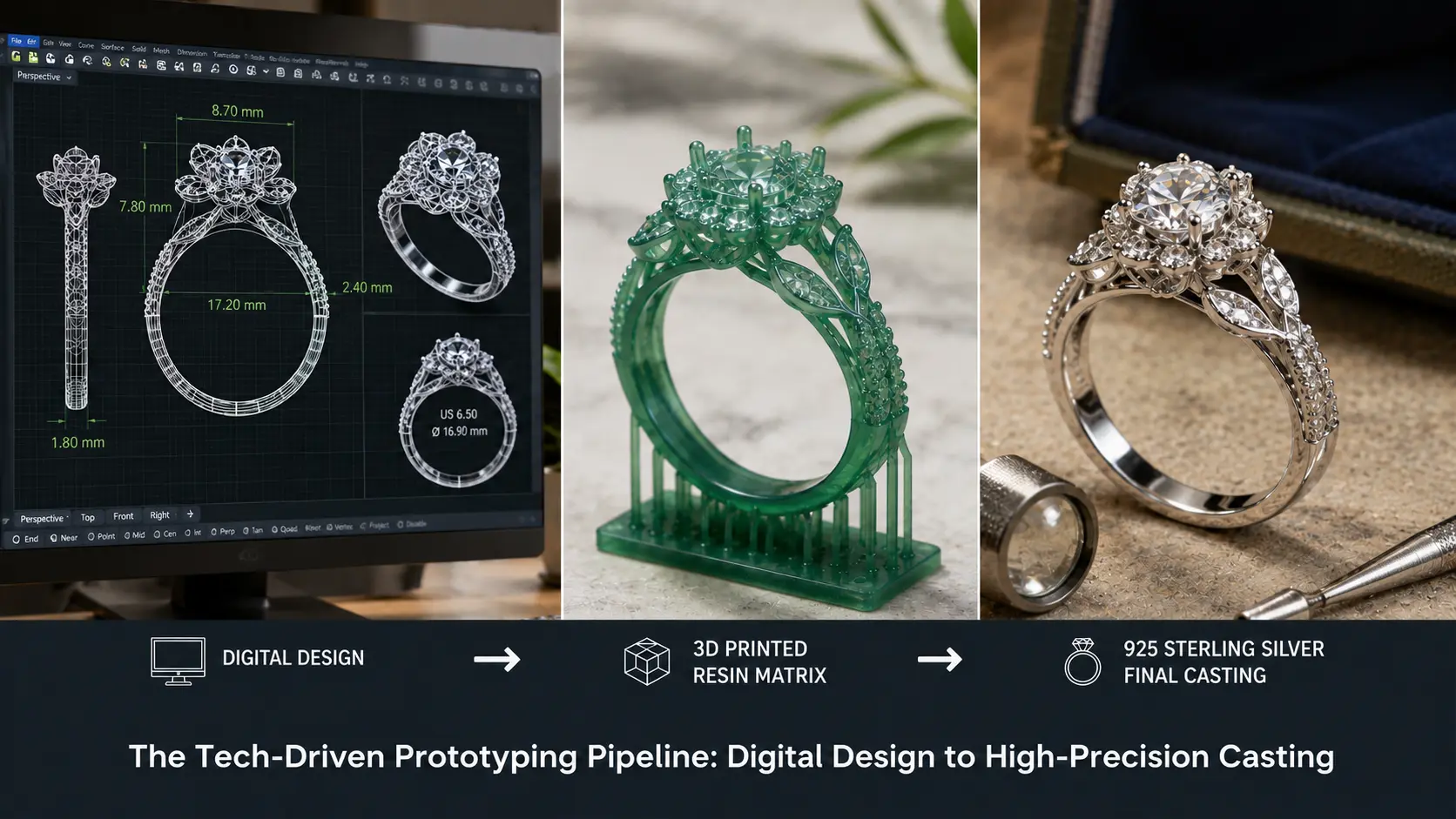 silver jewelry manufacturing process from CAD design to finished product