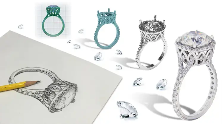 CAD design and 3D rendering for custom silver jewelry